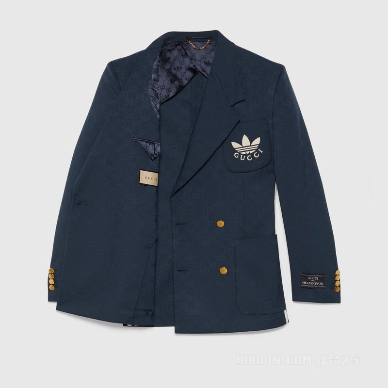 adidas x Gucci联名系列聚酯纤维正装夹克 深蓝色