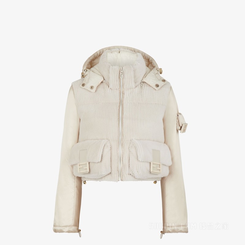 夹克 白色尼龙和貂毛夹克