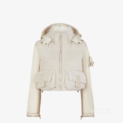 夹克 白色尼龙和貂毛夹克