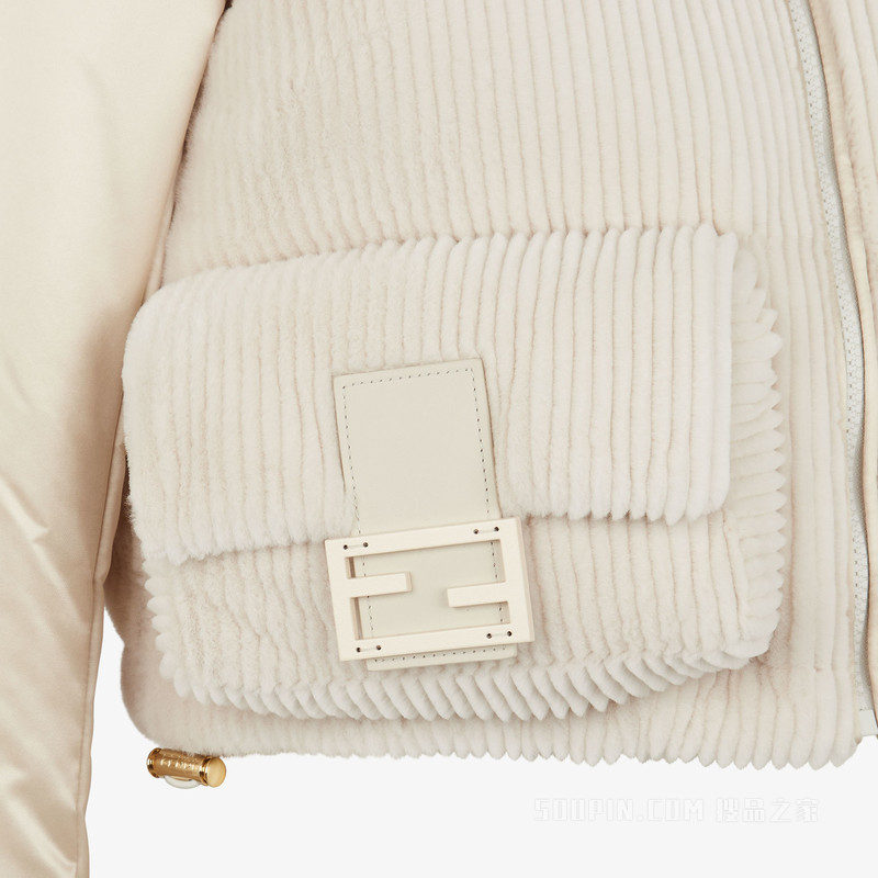 夹克 白色尼龙和貂毛夹克