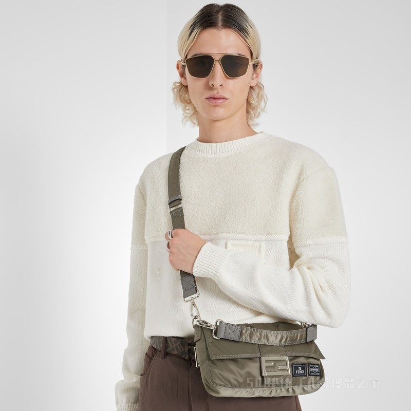 Fendi x Porter联名BAGUETTE手袋 灰色尼龙手袋