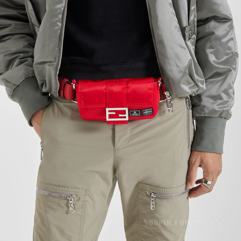 Fendi x Porter联名Baguette迷你手机包 红色尼龙手机包