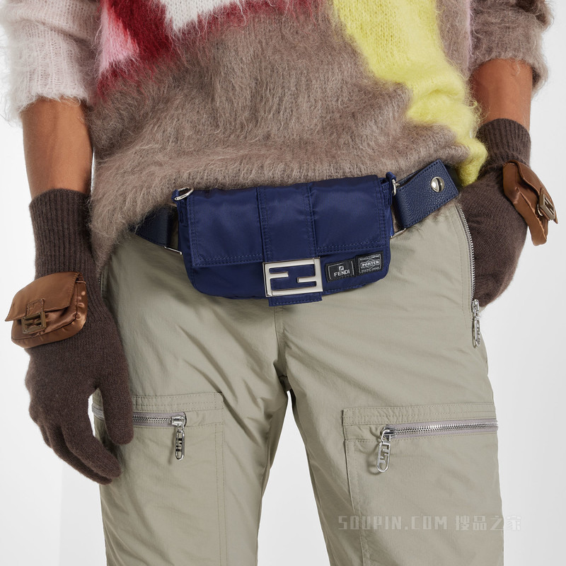 Fendi x Porter联名Baguette迷你手机包 深蓝色尼龙手机包