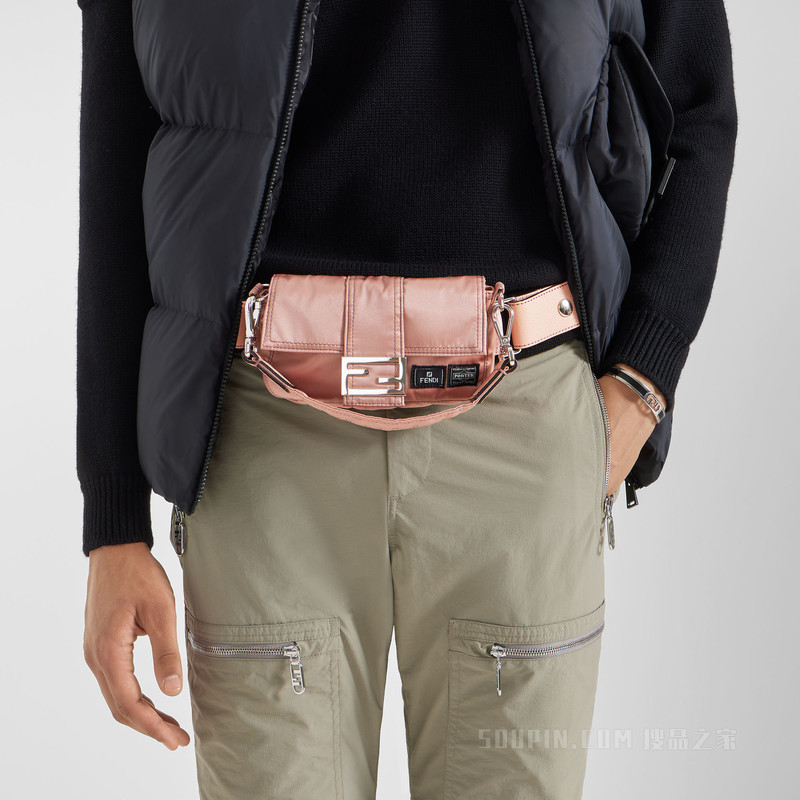 Fendi x Porter联名Baguette迷你手机包 粉红色尼龙手机包