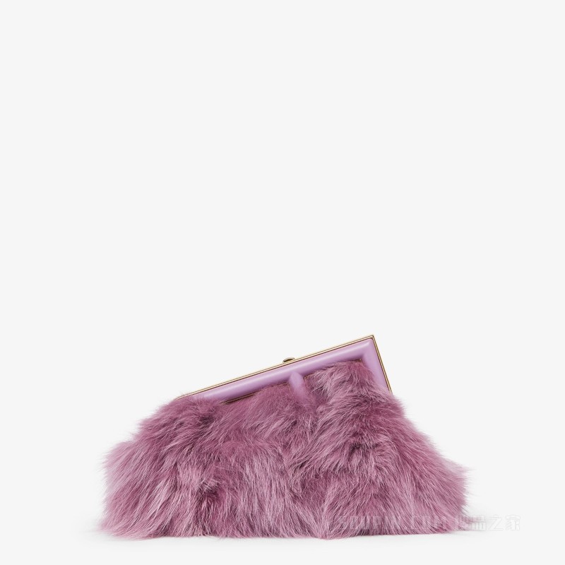 Fendi First小号手袋 淡紫色狐狸皮草手袋