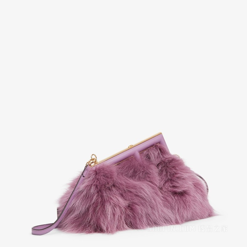 Fendi First小号手袋 淡紫色狐狸皮草手袋