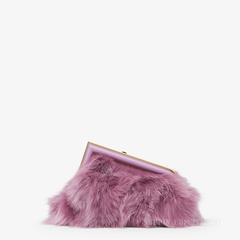 Fendi First小号手袋 淡紫色狐狸皮草手袋
