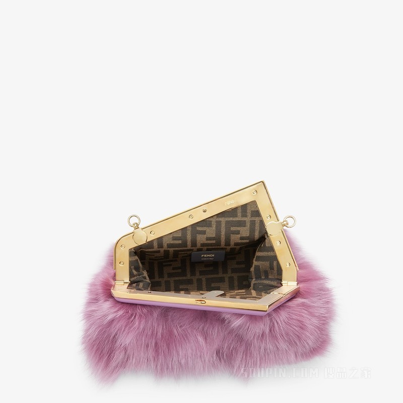 Fendi First小号手袋 淡紫色狐狸皮草手袋