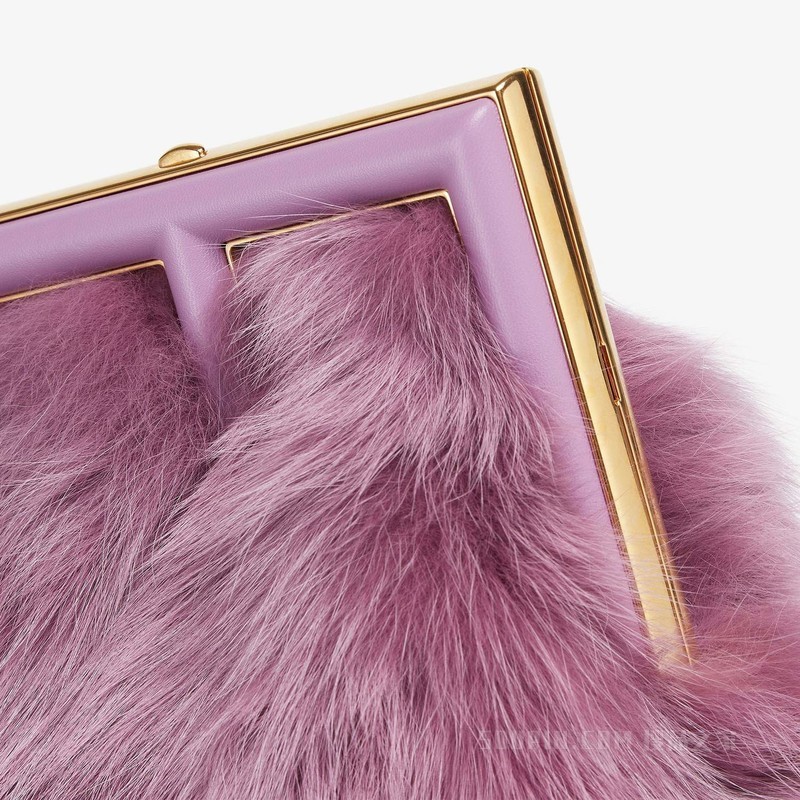 Fendi First小号手袋 淡紫色狐狸皮草手袋