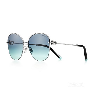 Tiffany HardWear 系列蓝色镜片银色金属镜框太阳镜