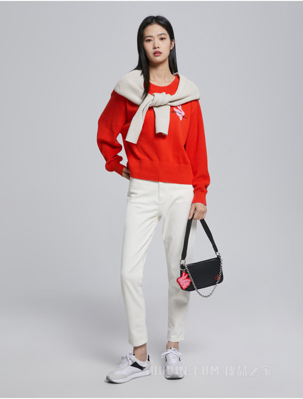 【兔年限定】Calvin Klein 23春季女士纯棉兔子提花刺绣针织衫J220849