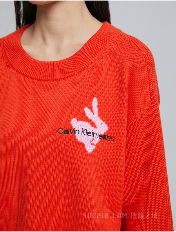 【兔年限定】Calvin Klein 23春季女士纯棉兔子提花刺绣针织衫J220849