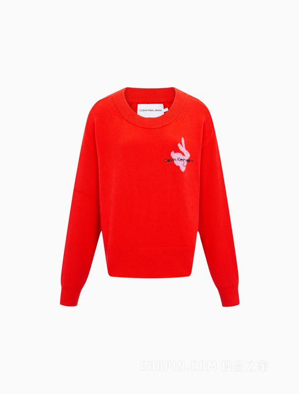 【兔年限定】Calvin Klein 23春季女士纯棉兔子提花刺绣针织衫J220849