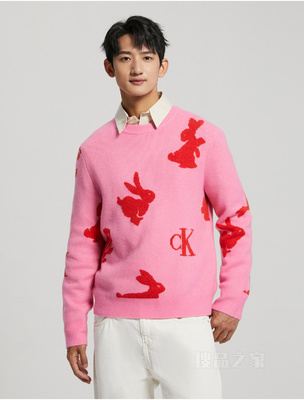 【兔年限定】Calvin Klein 23春季男女同款兔子提花针织衫毛衣J400229