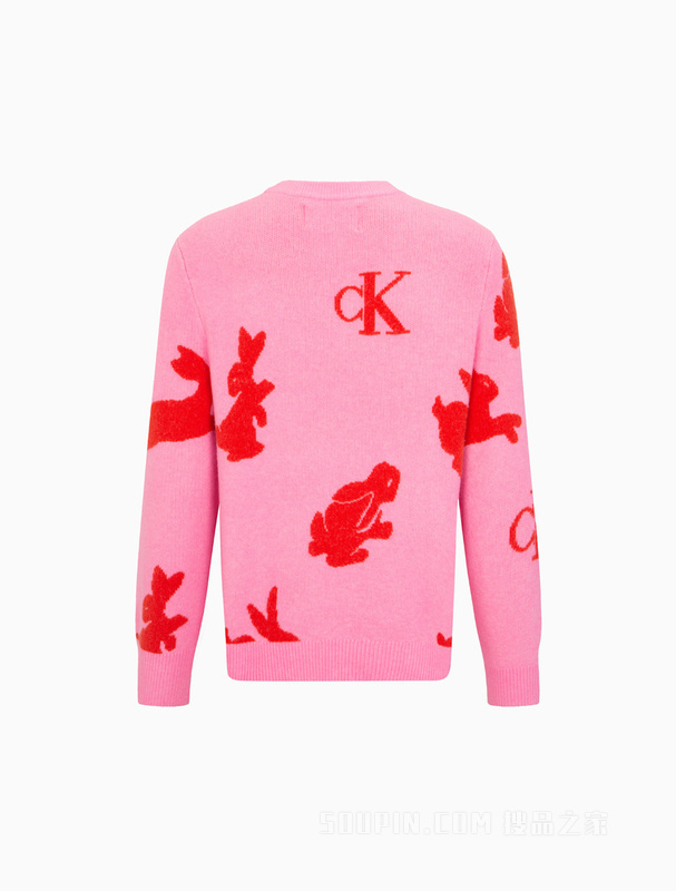 【兔年限定】Calvin Klein 23春季男女同款兔子提花针织衫毛衣J400229
