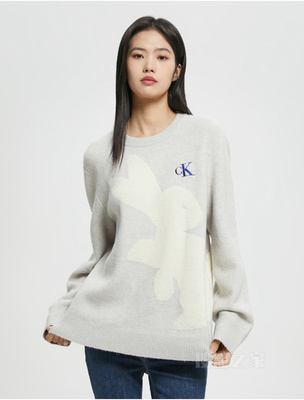 【兔年限定】Calvin Klein 23春男女同款白色兔子图案圆领毛衣J400230