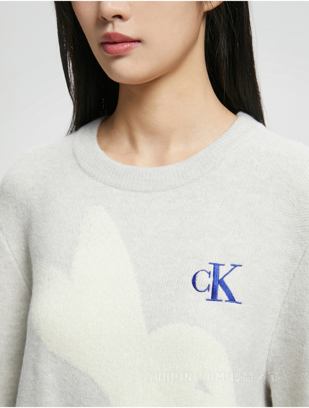 【兔年限定】Calvin Klein 23春男女同款白色兔子图案圆领毛衣J400230