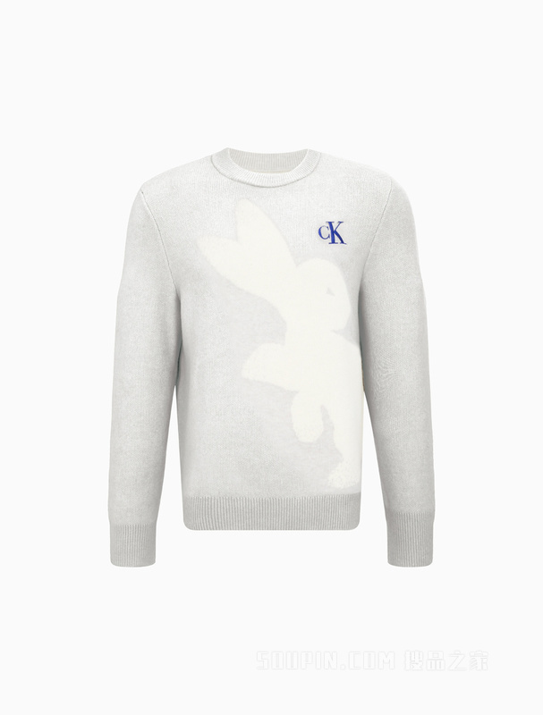 【兔年限定】Calvin Klein 23春男女同款白色兔子图案圆领毛衣J400230