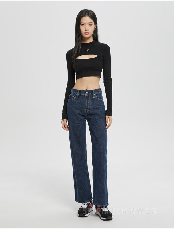 【兔年限定】Calvin Klein 23早春女士纯棉印花高腰阔腿牛仔裤J220926