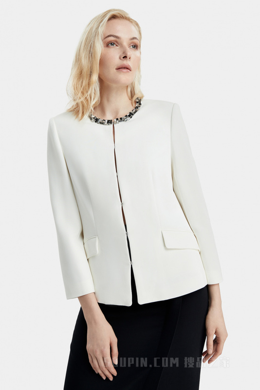 奶白色装饰领极简夹克