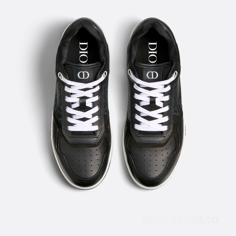 B27 低帮运动鞋 黑色光滑牛皮革和帆布 CD Diamond 图案