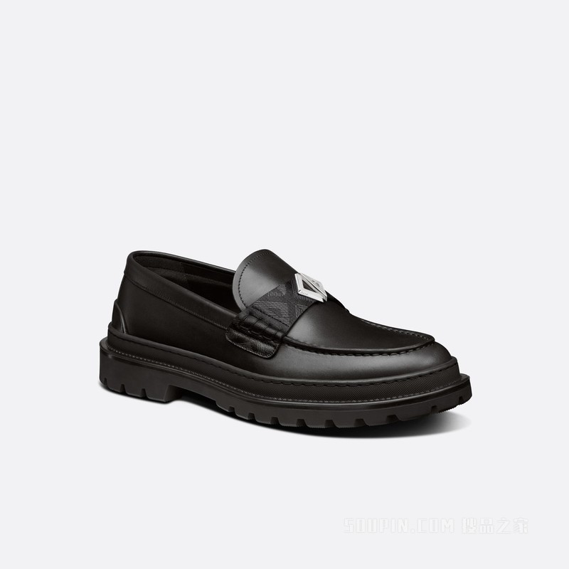 Dior Explorer 乐福鞋 黑色光滑牛皮革和帆布 CD Diamond 图案