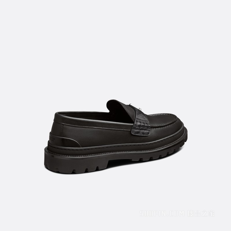 Dior Explorer 乐福鞋 黑色光滑牛皮革和帆布 CD Diamond 图案