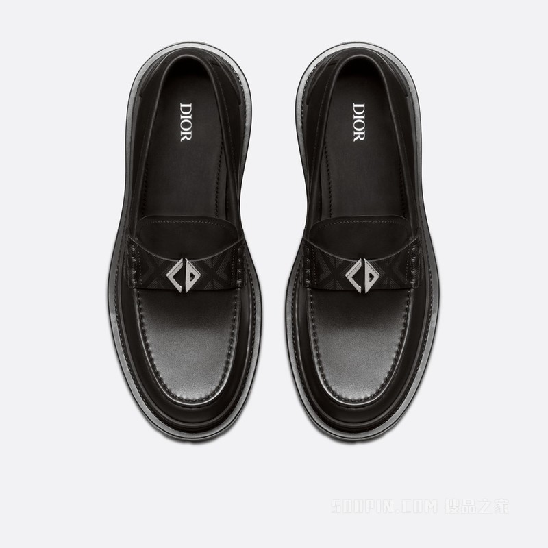 Dior Explorer 乐福鞋 黑色光滑牛皮革和帆布 CD Diamond 图案