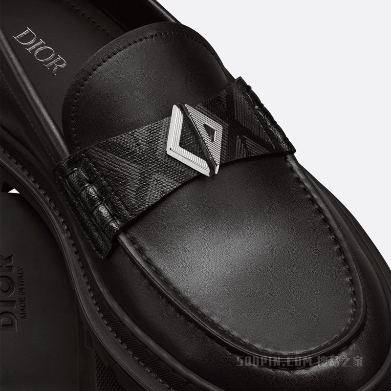 Dior Explorer 乐福鞋 黑色光滑牛皮革和帆布 CD Diamond 图案