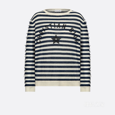 Dior Marinière 针织衫 海军蓝色和白色亚麻、山羊绒和桑蚕丝混纺针织面料标志装饰
