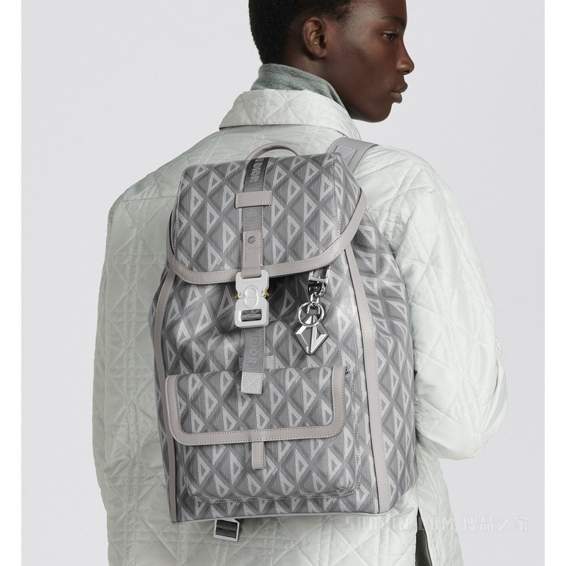 Dior Hit the Road 双肩背包 迪奥灰帆布和光滑牛皮革 CD Diamond 图案