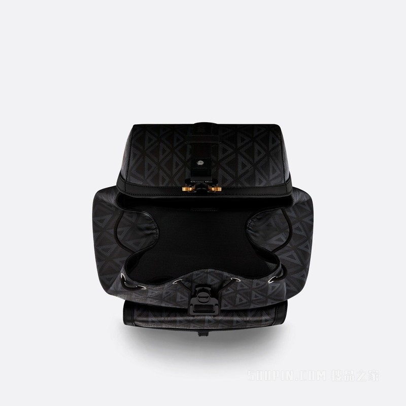 Dior Hit the Road 双肩背包 黑色帆布和光滑牛皮革 CD Diamond 图案