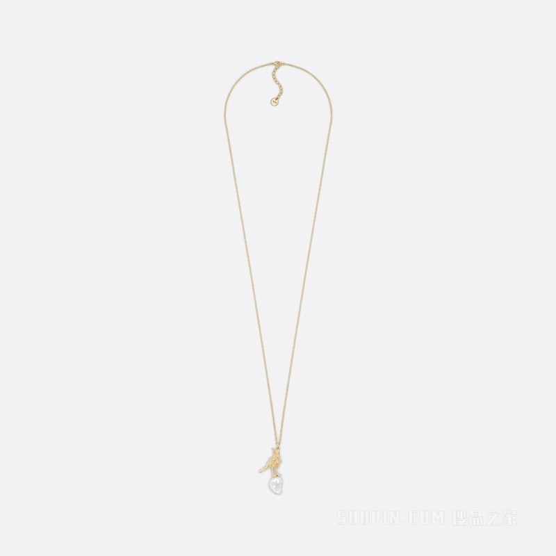 Dior Sevilla Star 长款项链 金色饰面金属, 珍珠和白色树脂珠饰