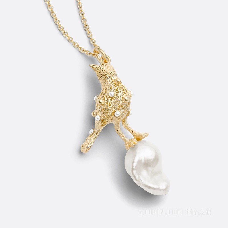 Dior Sevilla Star 长款项链 金色饰面金属, 珍珠和白色树脂珠饰