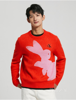 【兔年限定】Calvin Klein 23春男女同款白色兔子图案圆领毛衣J400230