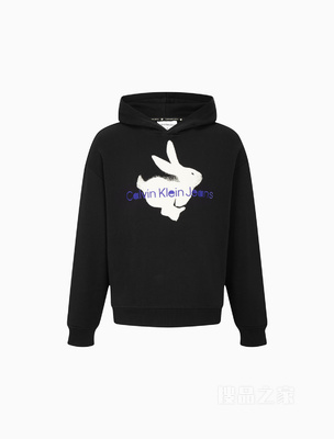 【兔年限定】Calvin Klein 23春男女情侣中性纯棉印花连帽卫衣J400227