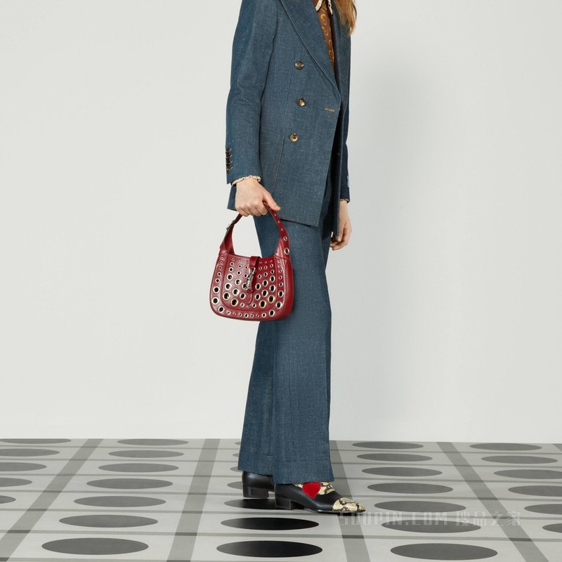 Gucci HA HA HA特别系列Jackie 1961肩背包 樱桃红色皮革