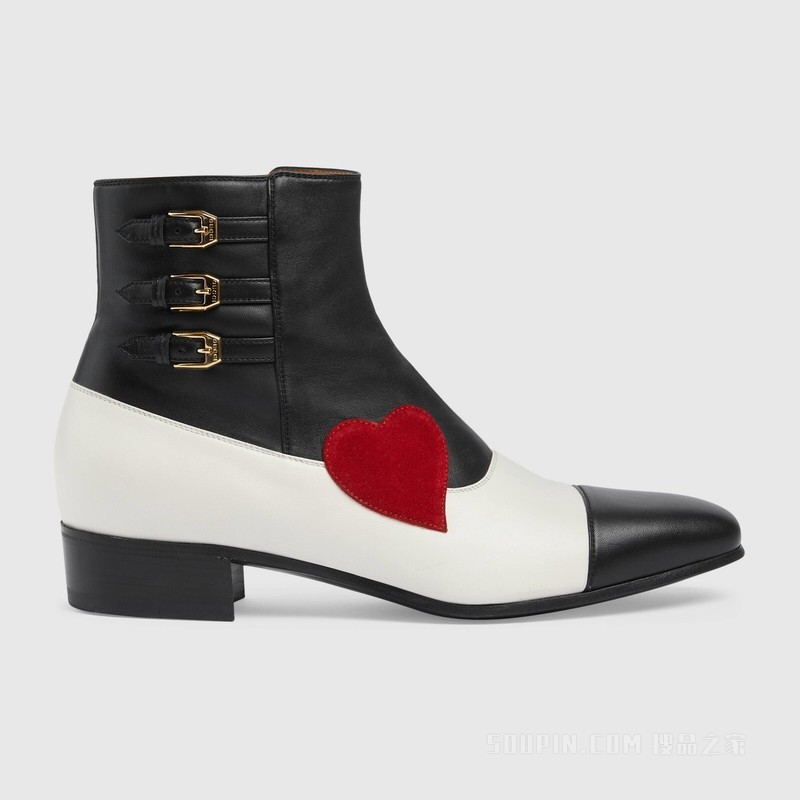 Gucci HA HA HA特别系列饰搭扣短靴 黑色和米白色