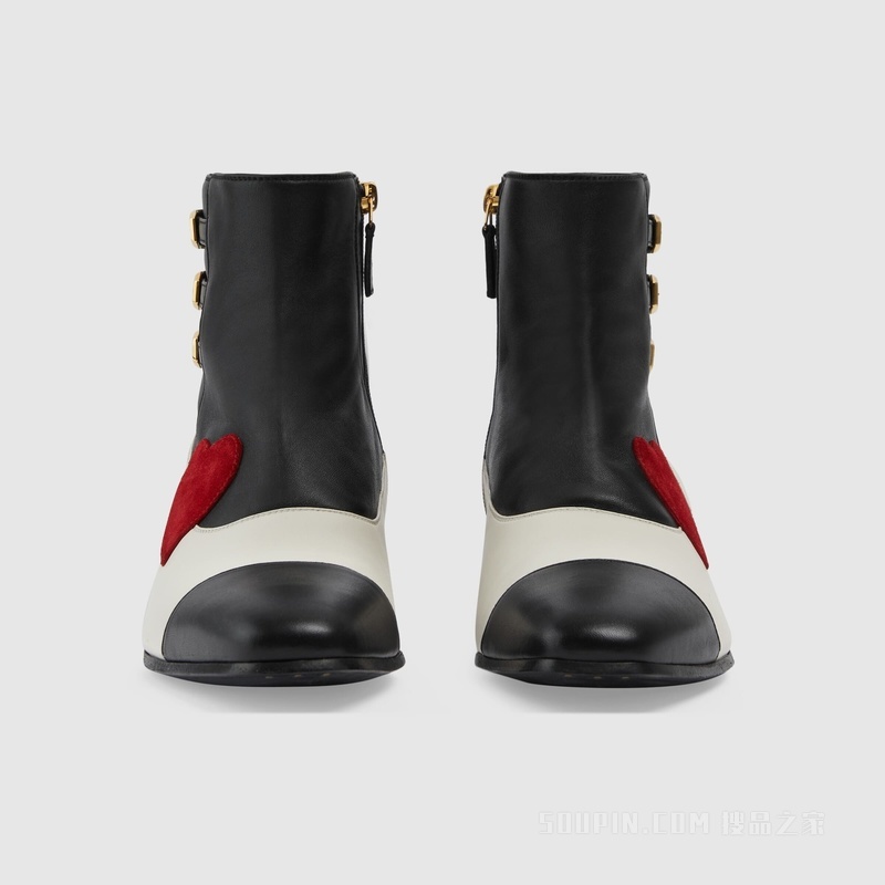 Gucci HA HA HA特别系列饰搭扣短靴 黑色和米白色