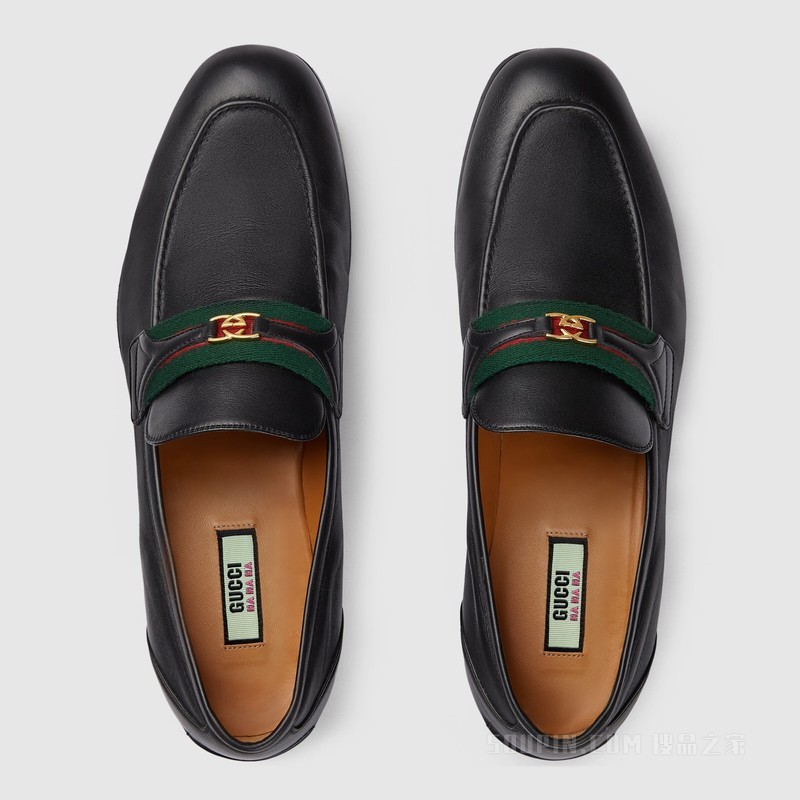 Gucci HA HA HA特别系列饰互扣式双G乐福鞋 黑色皮革