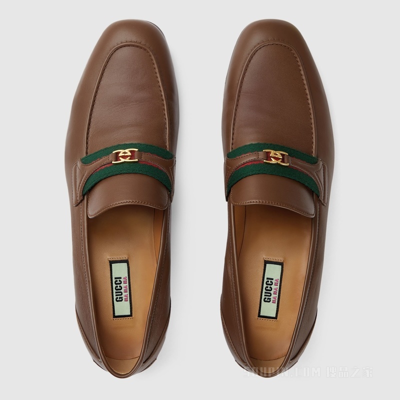 Gucci HA HA HA特别系列饰互扣式双G乐福鞋 棕色皮革