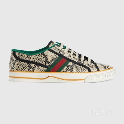 Gucci HA HA HA特别系列Gucci Tennis 1977运动鞋 米色和黑色蟒蛇印花