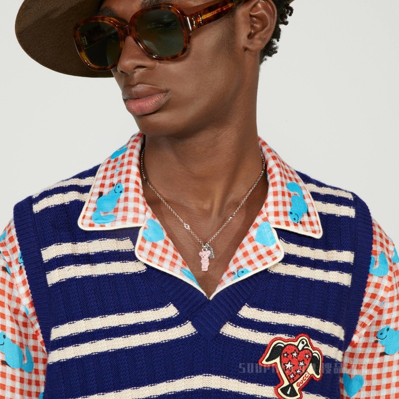 Gucci HA HA HA特别系列饰吊坠项链 银色调金属