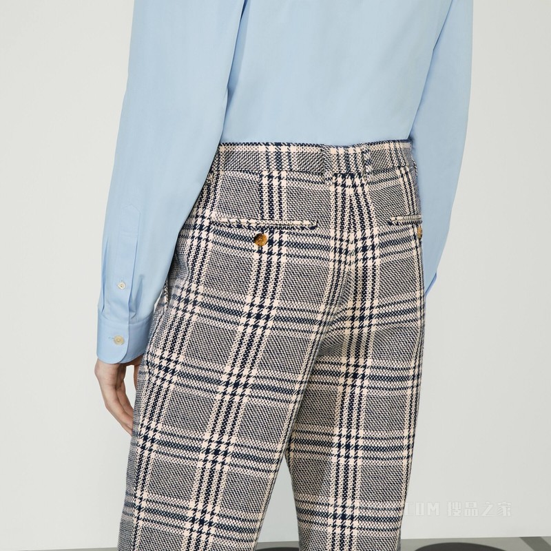 Gucci HA HA HA特别系列格纹长裤 蓝色和白色