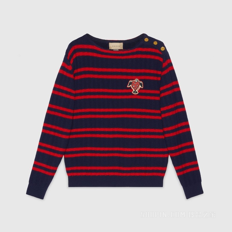 Gucci HA HA HA特别系列条纹羊毛毛衣 蓝色和红色