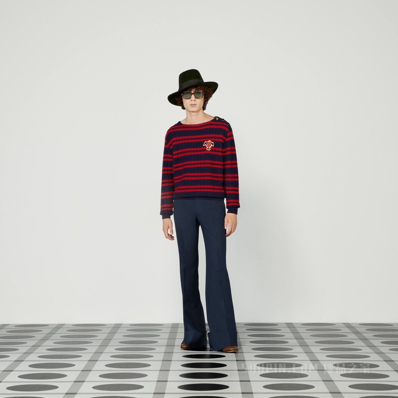 Gucci HA HA HA特别系列条纹羊毛毛衣 蓝色和红色
