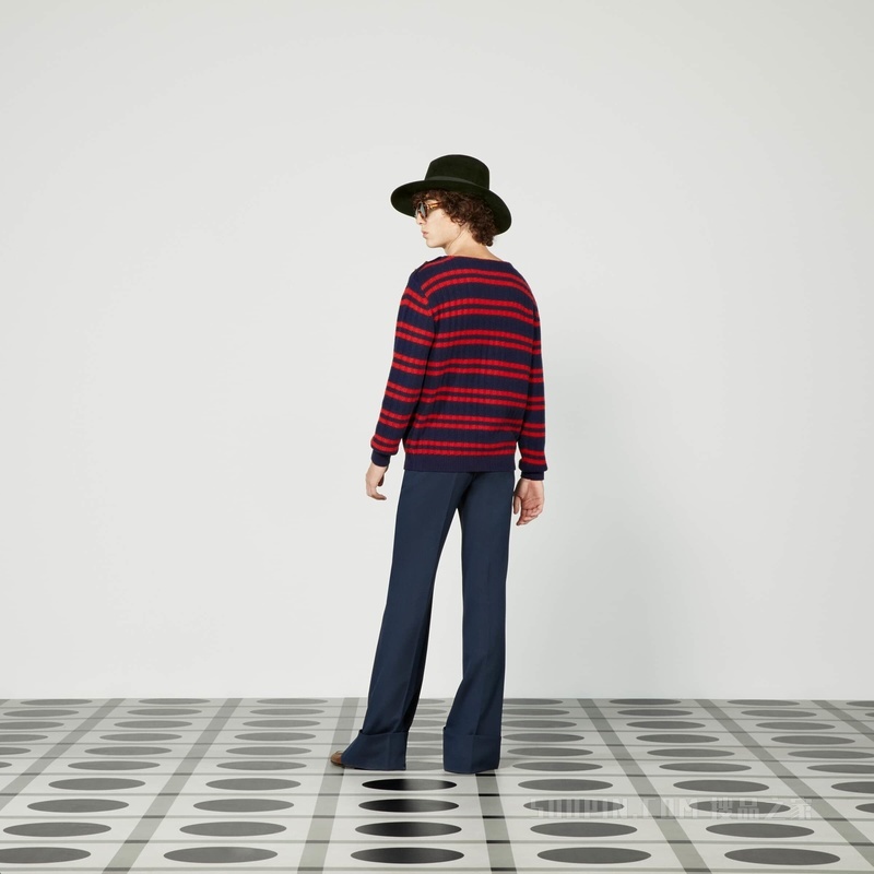 Gucci HA HA HA特别系列条纹羊毛毛衣 蓝色和红色