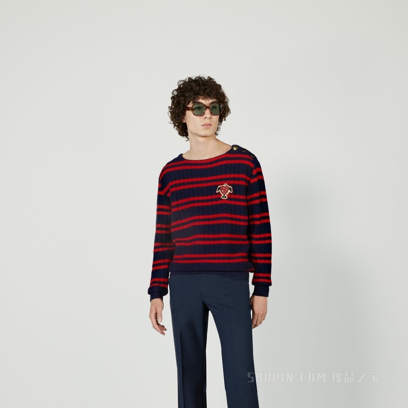 Gucci HA HA HA特别系列条纹羊毛毛衣 蓝色和红色