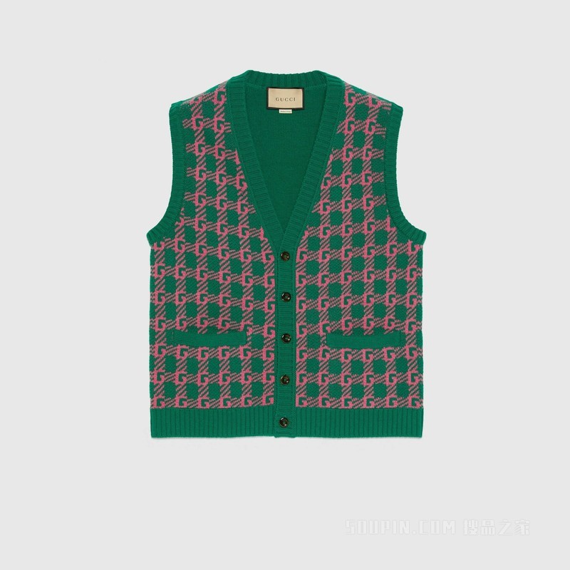 Gucci HA HA HA特别系列方形G马甲 绿色和粉色