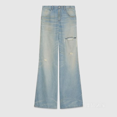 Gucci HA HA HA特别系列樱桃牛仔裤 浅蓝色